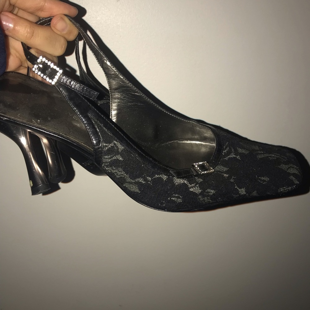 Nine West Black Heels with Rhinestone Detailing